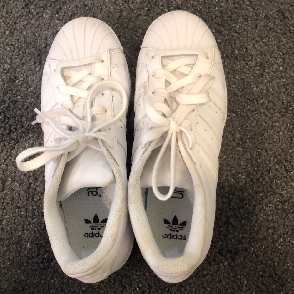 Adidas all white superstars